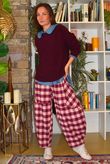 Nora Brushed Cotton Gingham Classic Barrel Pant Aubergine